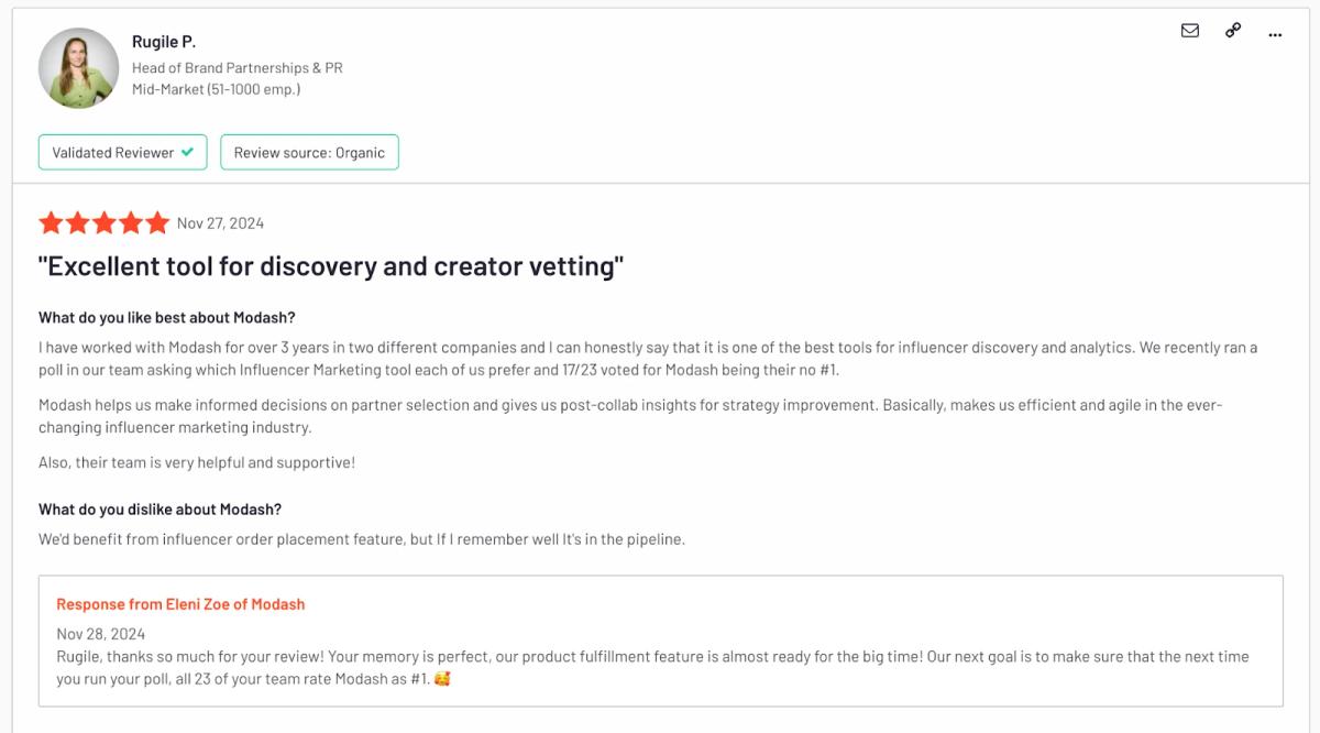 Modash user reviews and ratings