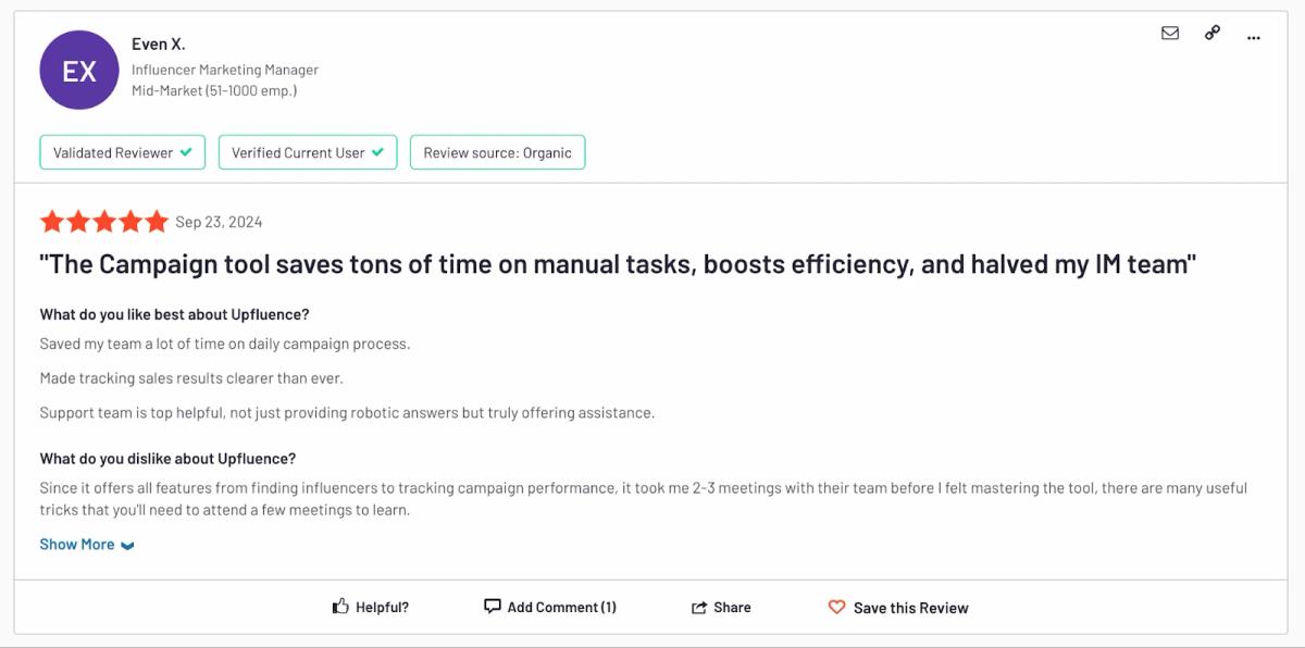 Upfluence user reviews and ratings