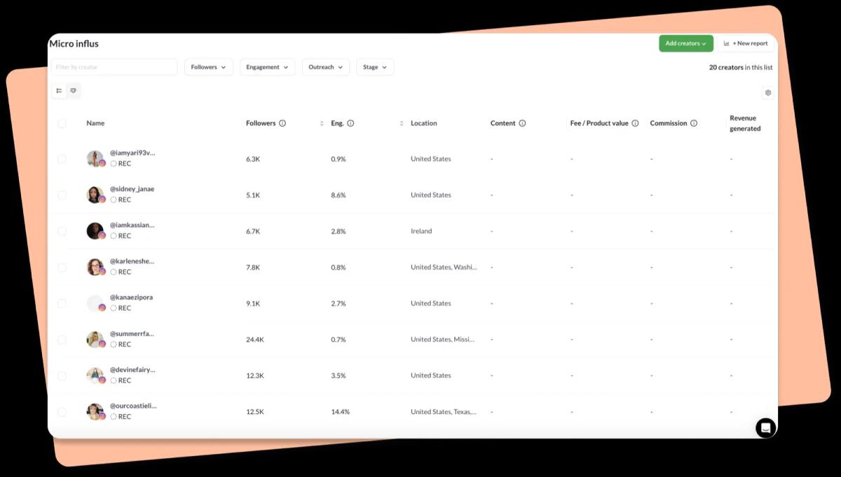 User-friendly interface for exporting influencer lists using Heepsy.