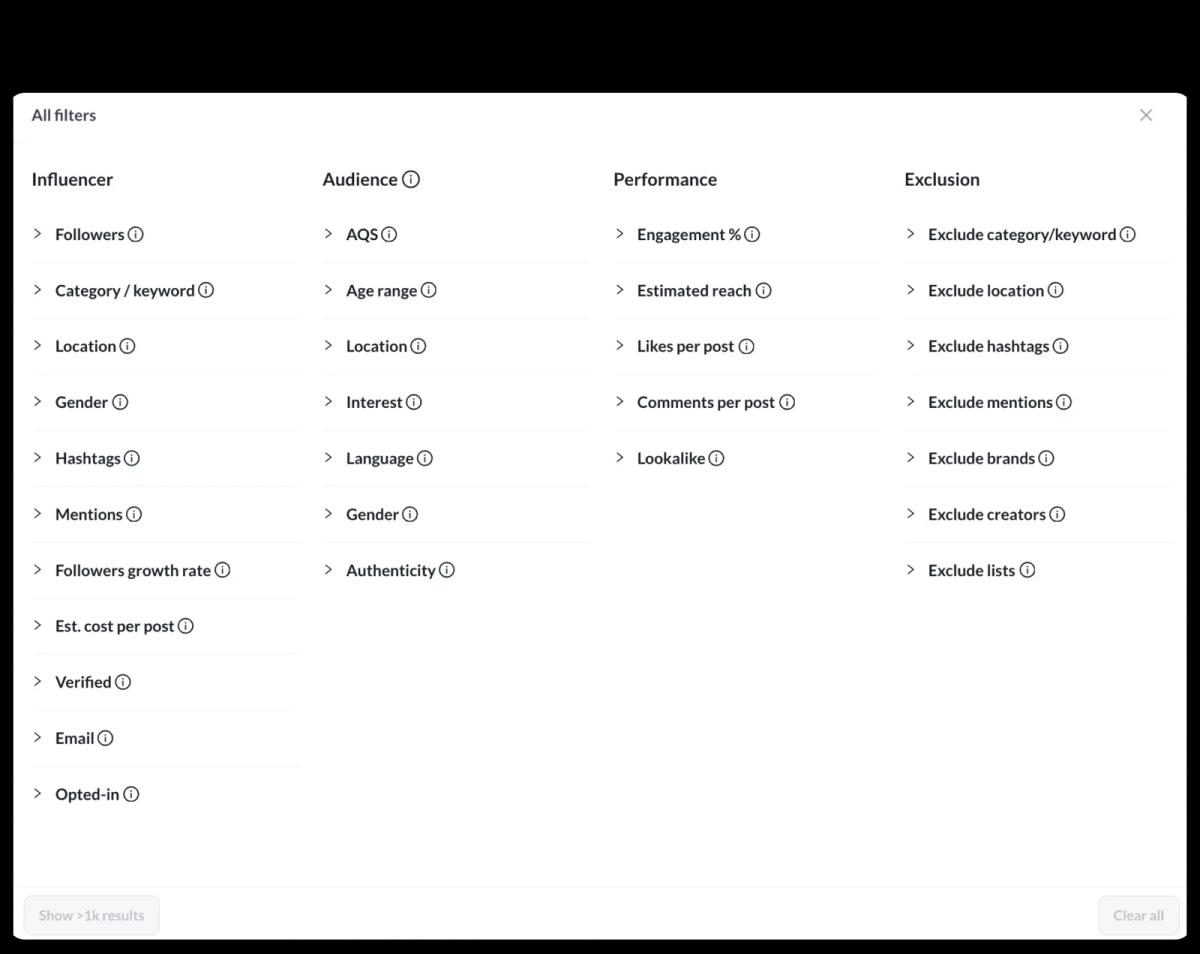 Filter options on a dashboard.