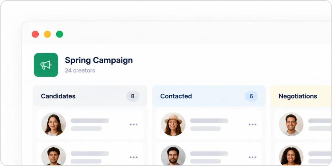 A pipeline board with Candidates, Negotiations, Maybe, and Approved stages