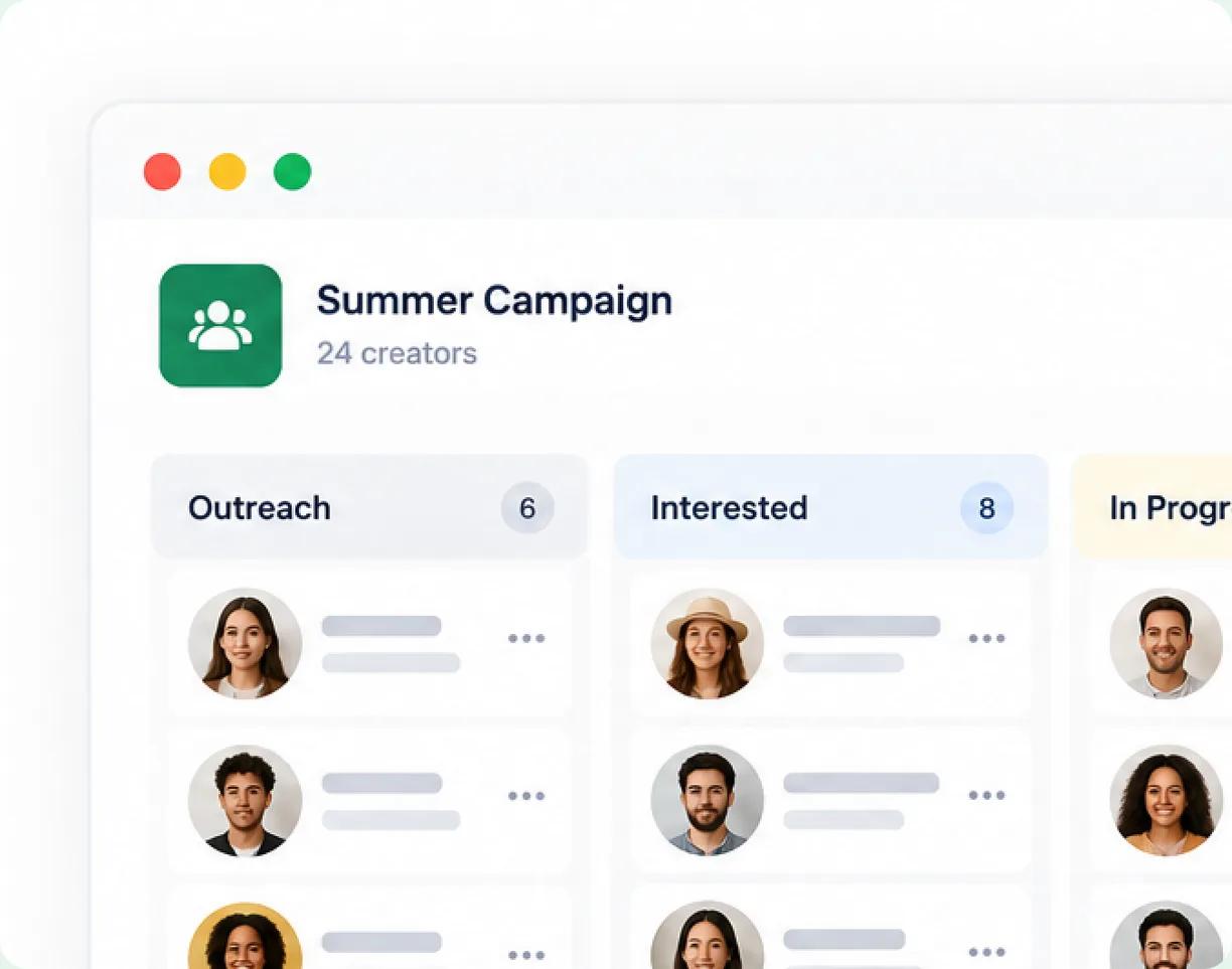 A Heepsy project showing the creator pipeline, list view, and campaign content together