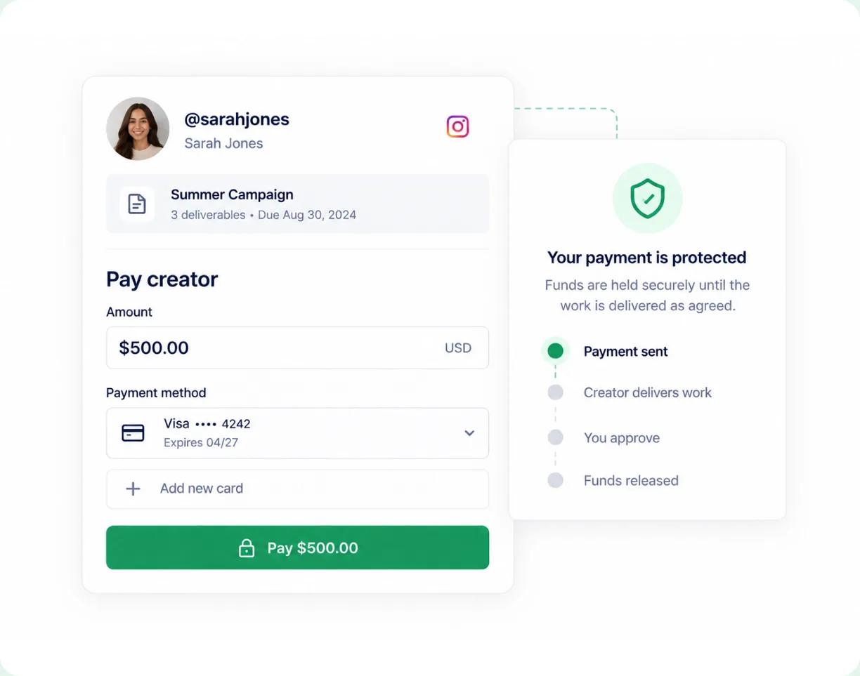 Sending a payment to a creator from inside Heepsy