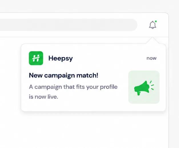 Browser notification announcing a new campaign match for the creator
