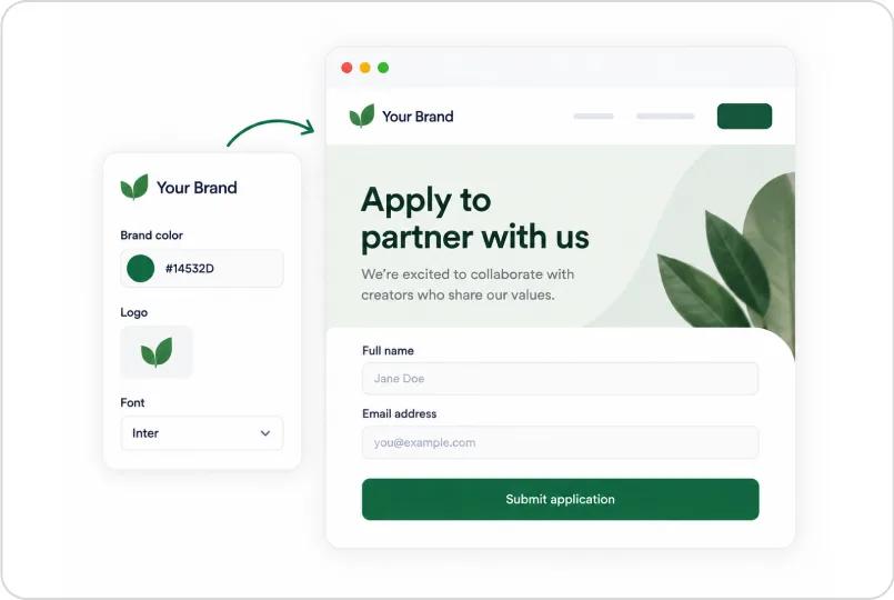 Brand colour, logo and font applied to an application page