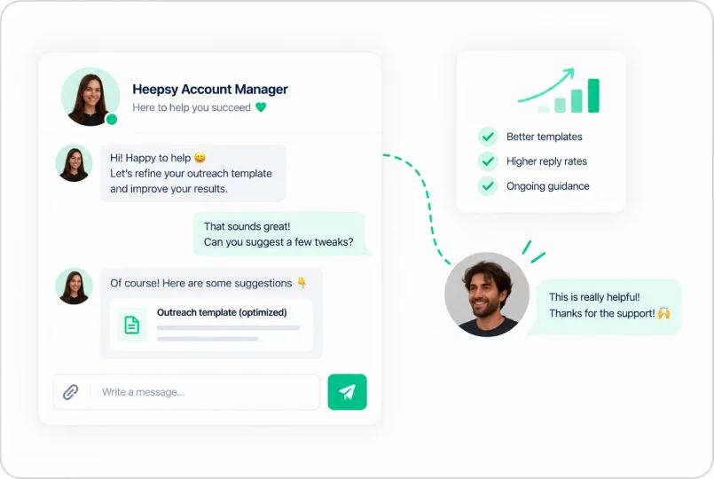 A Heepsy account manager suggesting improvements to an outreach template