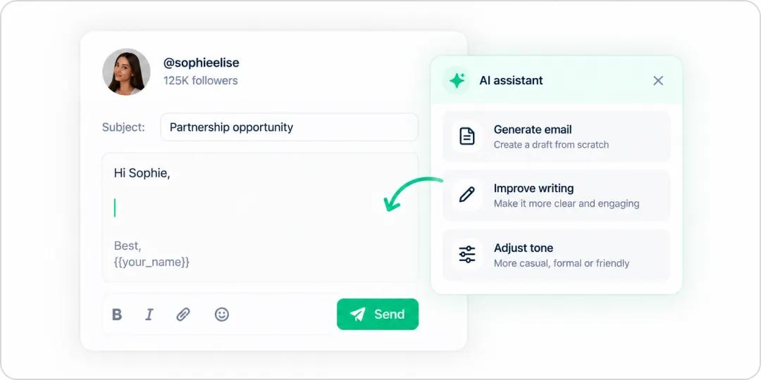 Drafting a collaboration email with AI assistance and reusable templates