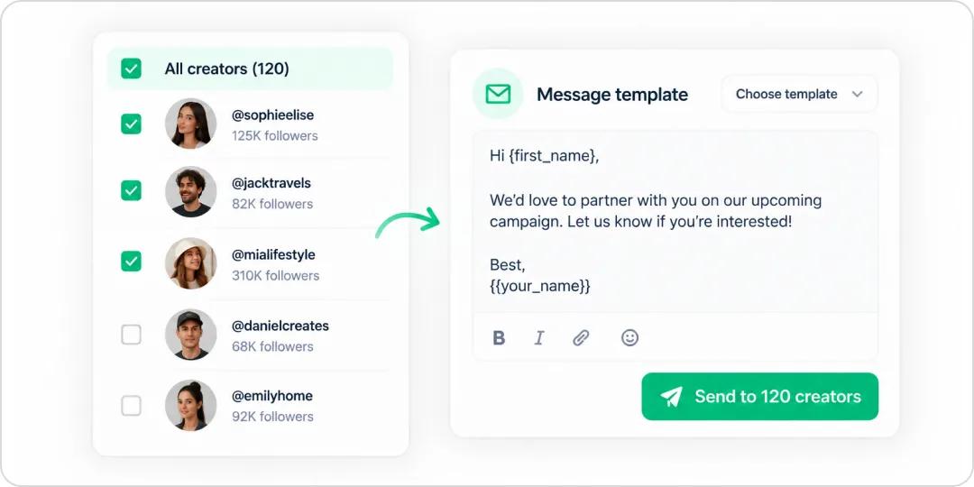 Selecting creators in a project to contact them in bulk
