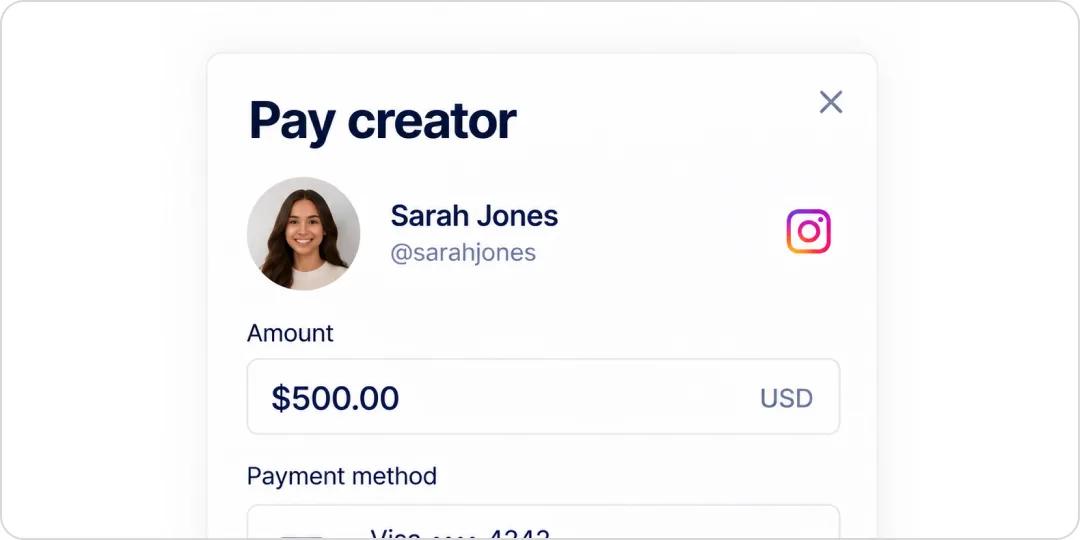 Paying a creator directly from their creator card, showing the payment status