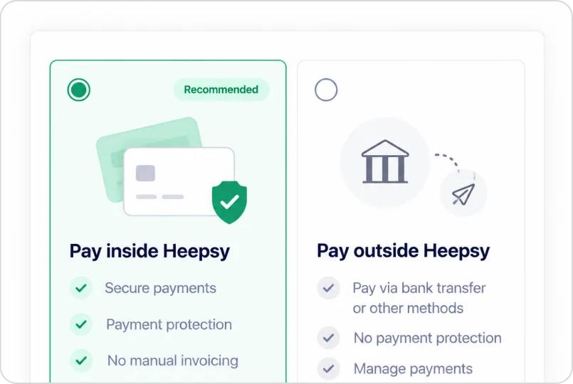 Choosing between paying inside Heepsy and paying by bank transfer