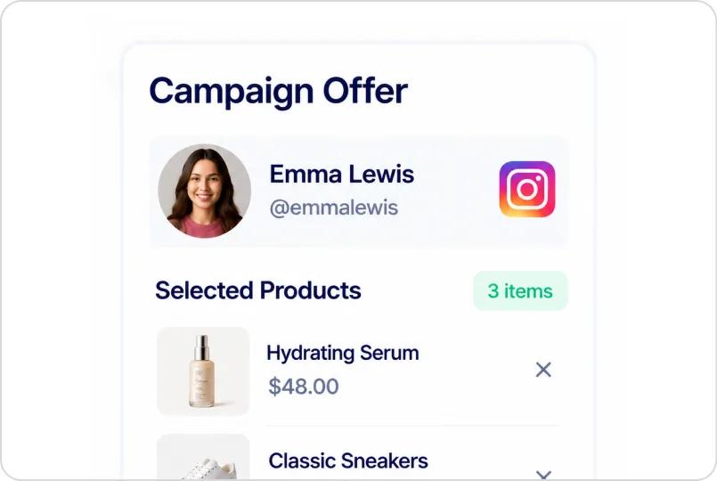 Eligiendo qué productos importados de la tienda incluir en una oferta de campaña
