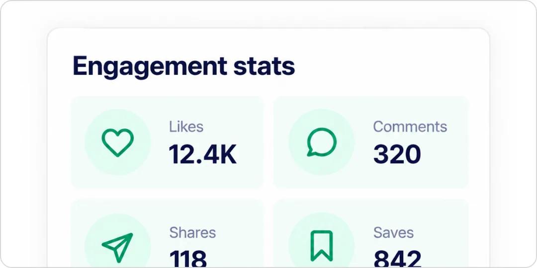 A library of captured posts, each with its likes, comments, and views