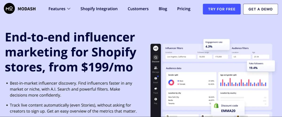 Modash influencer marketing platform overview