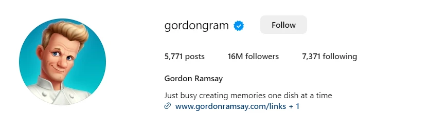 Gordon Ramsey's Instagram bio.